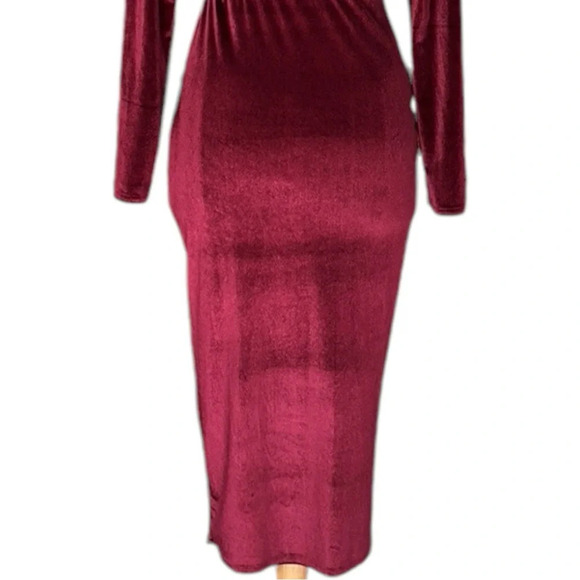 CLUB L Burgundy Velvet MIDI Dress Plunging Neck Faux Wrap US Size 8 - Picture 10 of 16